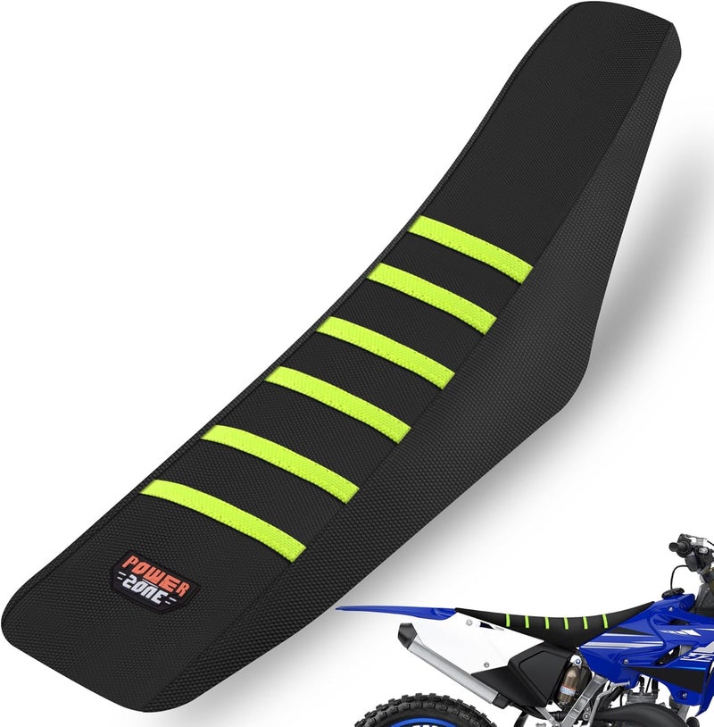 MCHMFG Motorcycle Universal Seat Cover Non-Slip Rubber Striped Gripper Soft Sewing for CRF WR WRF RMZ YZF SXF EXC EXC XC SX CR KLX Dirt Pit Bike Motocross Off Road Motorbike (Neon Yellow) - Image 1